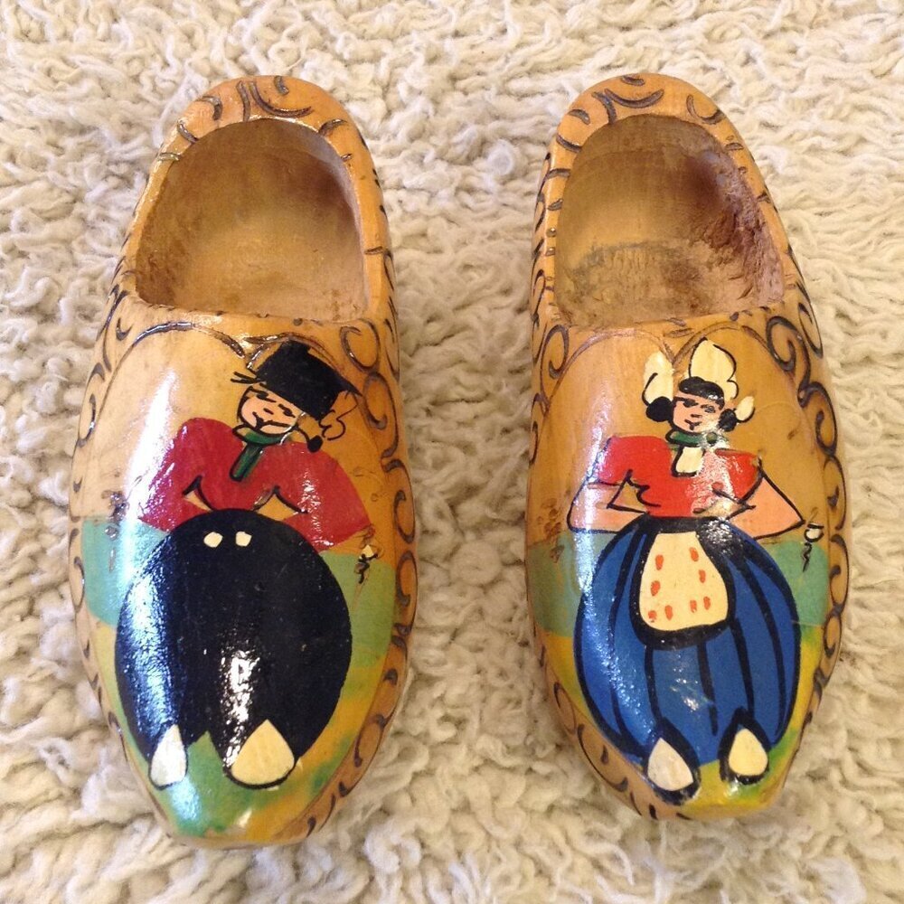 VTG Handpainted Wood Clogs (Klompen) Dutch Cabincore Decorative Art Authentic